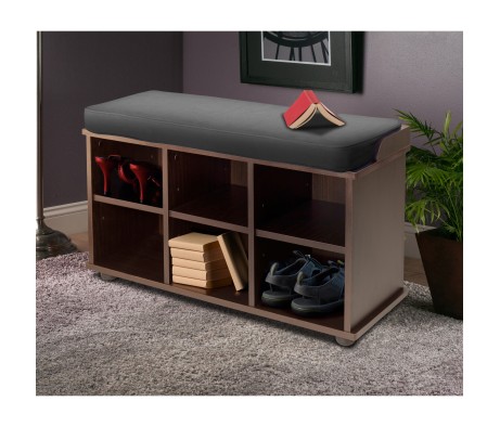 Townsend 6-Cube Storage Bench with Seat Cushion, Espresso and Black