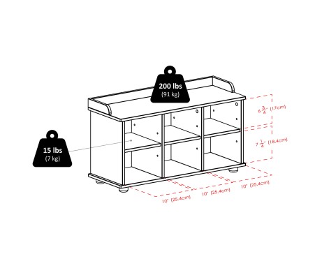 Townsend 6-Cube Storage Bench with Seat Cushion, Espresso and Black