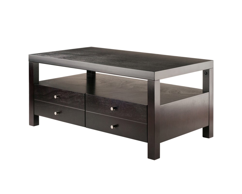 Copenhagen Coffee Table with Large Shelf and Drawers, 40' Wide, 18' High, Espresso