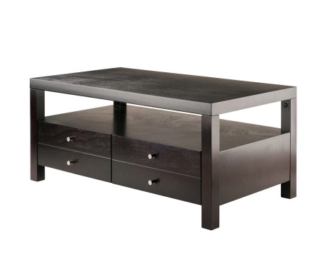 Copenhagen Coffee Table with Large Shelf and Drawers, 40' Wide, 18' High, Espresso