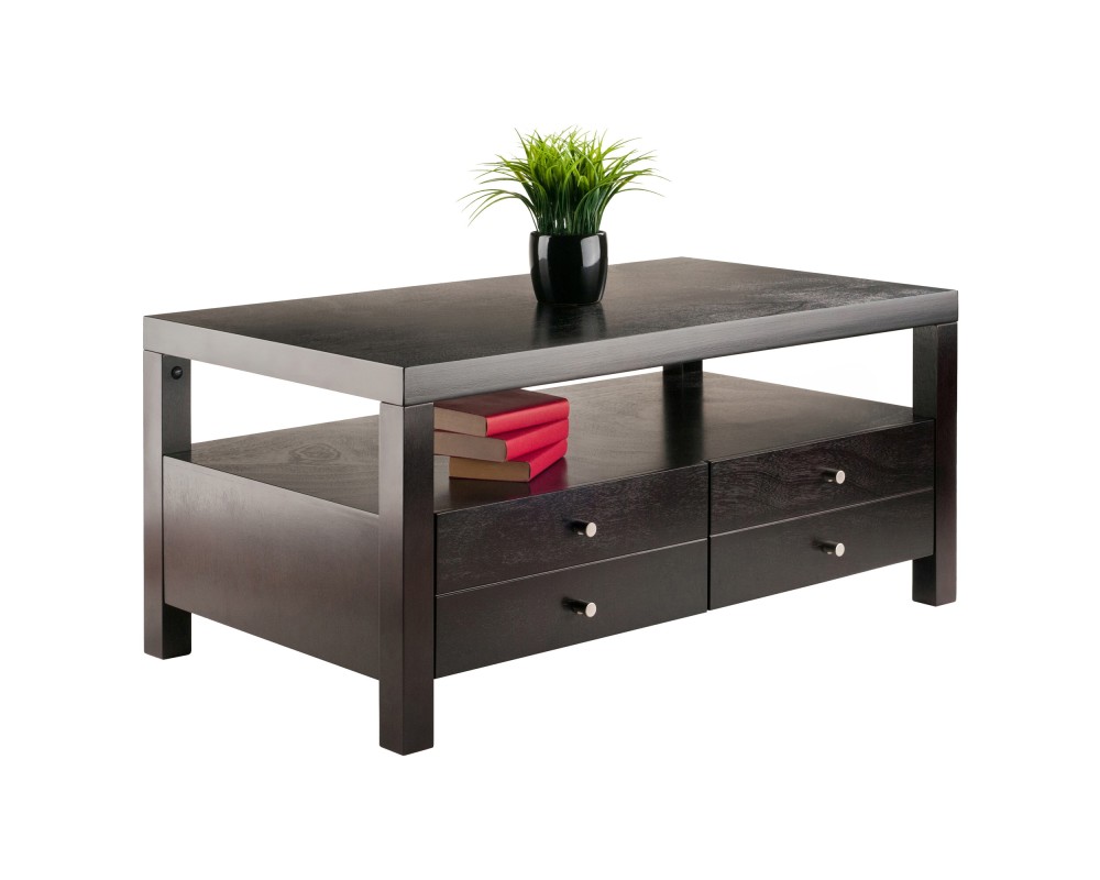 Copenhagen Coffee Table with Large Shelf and Drawers, 40' Wide, 18' High, Espresso