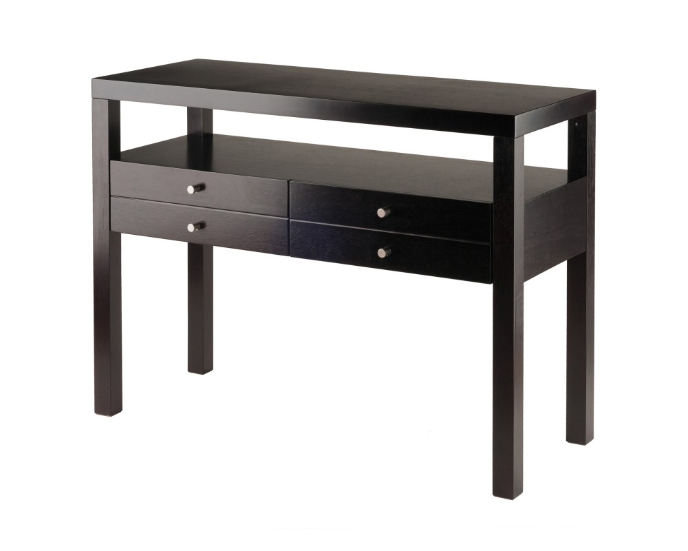 Copenhagen Console Table with Large Shelf and Drawers, 40' Wide, 30' High, Espresso