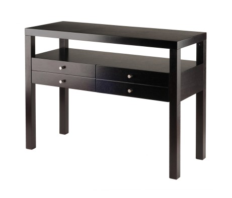 Copenhagen Console Table with Large Shelf and Drawers, 40' Wide, 30' High, Espresso
