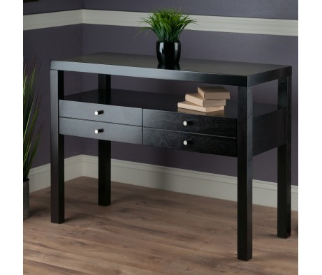 Copenhagen Console Table with Large Shelf and Drawers, 40' Wide, 30' High, Espresso