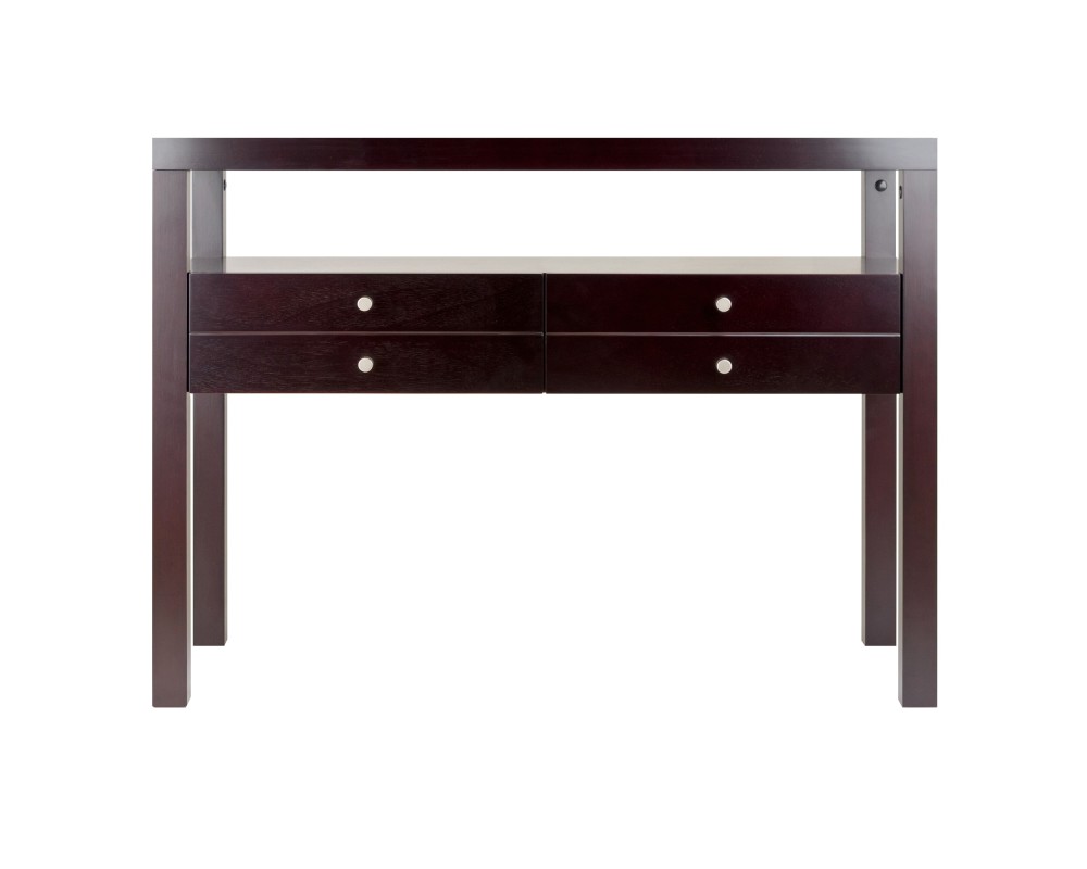 Copenhagen Console Table with Large Shelf and Drawers, 40' Wide, 30' High, Espresso