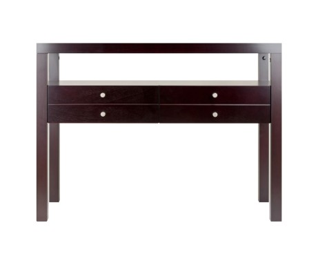Copenhagen Console Table with Large Shelf and Drawers, 40' Wide, 30' High, Espresso