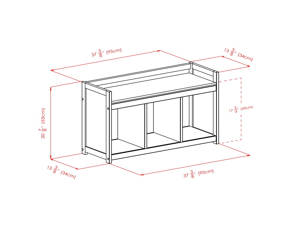 Addison Storage Bench with 3 Drawers, 3 Fabric Baskets, 38 Wide, 22 High, Espresso and Beige