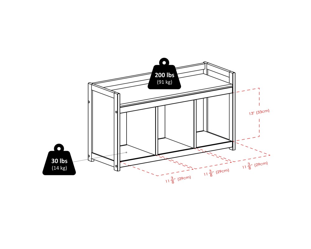 Addison Storage Bench with 3 Drawers, 3 Fabric Baskets, 38 Wide, 22 High, Espresso and Beige