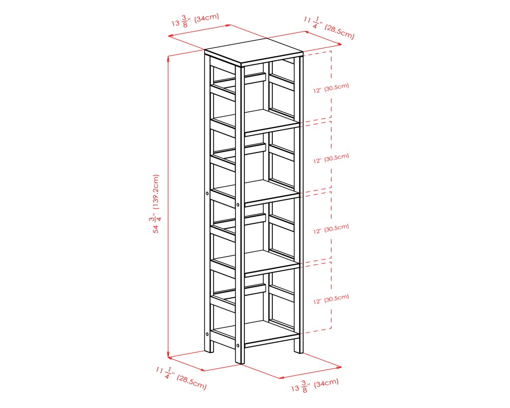 Capri 4-Section Tall Storage Shelf with 4 Foldable Fabric Baskets, 55' High, 13' Wide, Espresso and Beige