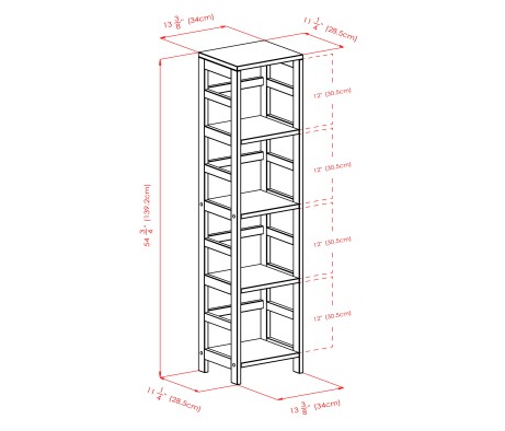 Capri 4-Section Tall Storage Shelf with 4 Foldable Fabric Baskets, 55' High, 13' Wide, Espresso and Beige
