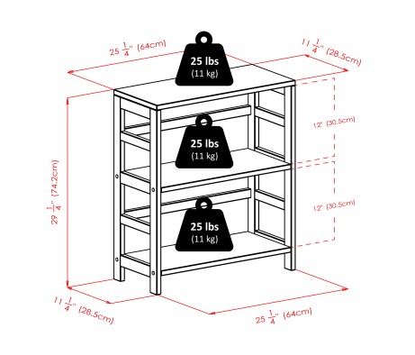 Capri 2-Section Storage Shelf with 4 Foldable Fabric Baskets, 29' High, 25' Wide, Espresso and Beige