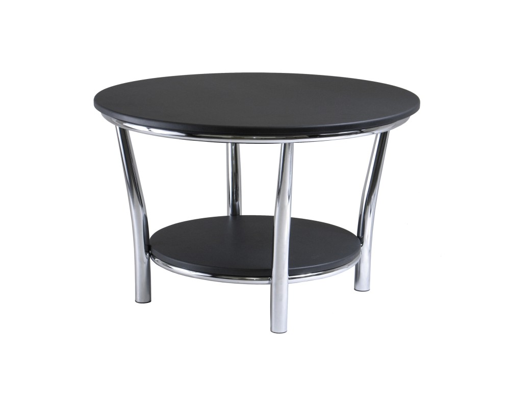 Maya Round Coffee Table, 19' High, 29' Wide, Black and Chrome