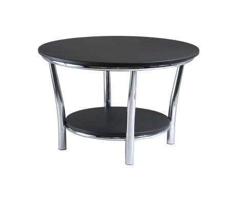 Maya Round Coffee Table, 19' High, 29' Wide, Black and Chrome