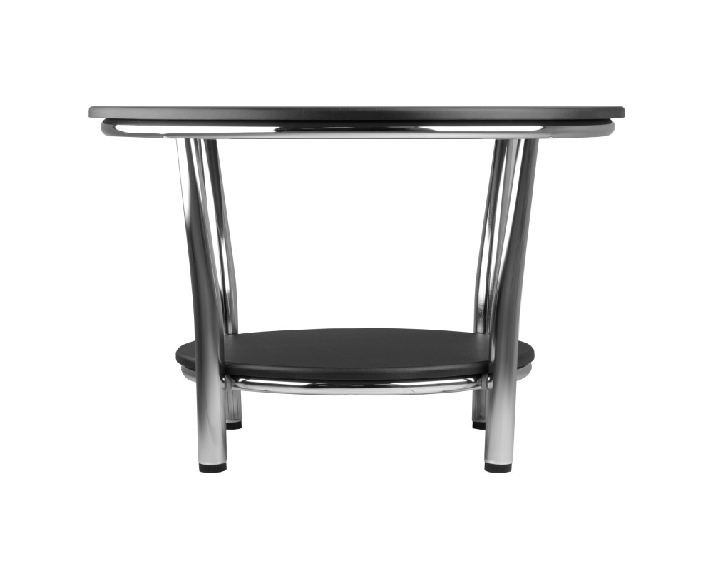 Maya Round Coffee Table, 19' High, 29' Wide, Black and Chrome
