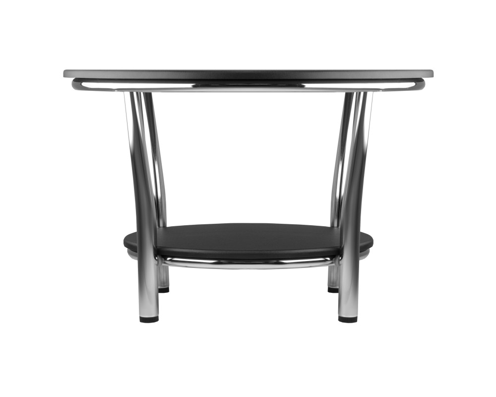 Maya Round Coffee Table, 19' High, 29' Wide, Black and Chrome