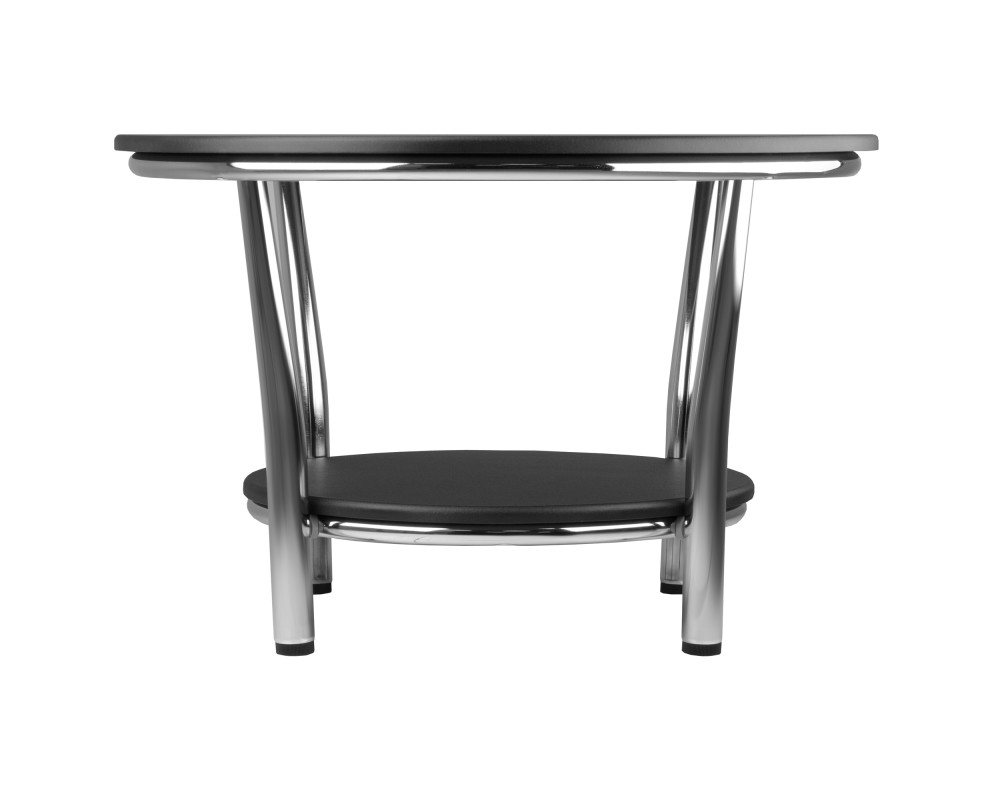 Maya Round Coffee Table, 19' High, 29' Wide, Black and Chrome