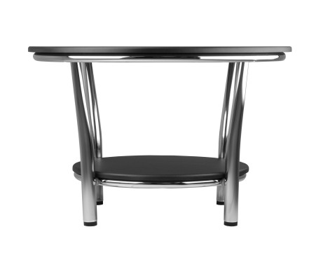 Maya Round Coffee Table, 19' High, 29' Wide, Black and Chrome