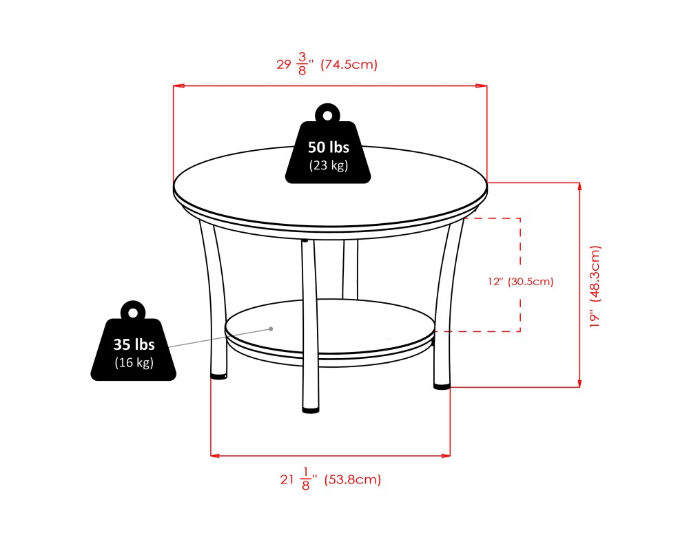 Maya Round Coffee Table, 19' High, 29' Wide, Black and Chrome