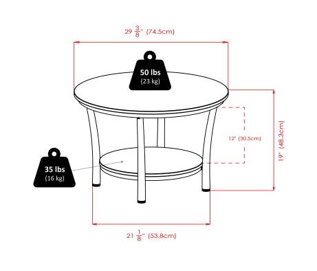 Maya Round Coffee Table, 19' High, 29' Wide, Black and Chrome