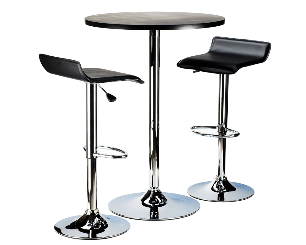 Spectrum 3-Pc Bar Height Table with 2 Adjustable Air Lift Backless Stools, Black and Chrome