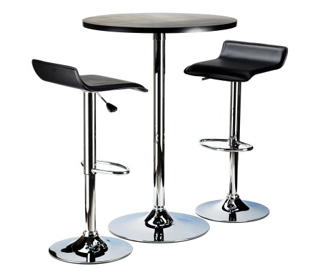 Spectrum 3-Pc Bar Height Table with 2 Adjustable Air Lift Backless Stools, Black and Chrome
