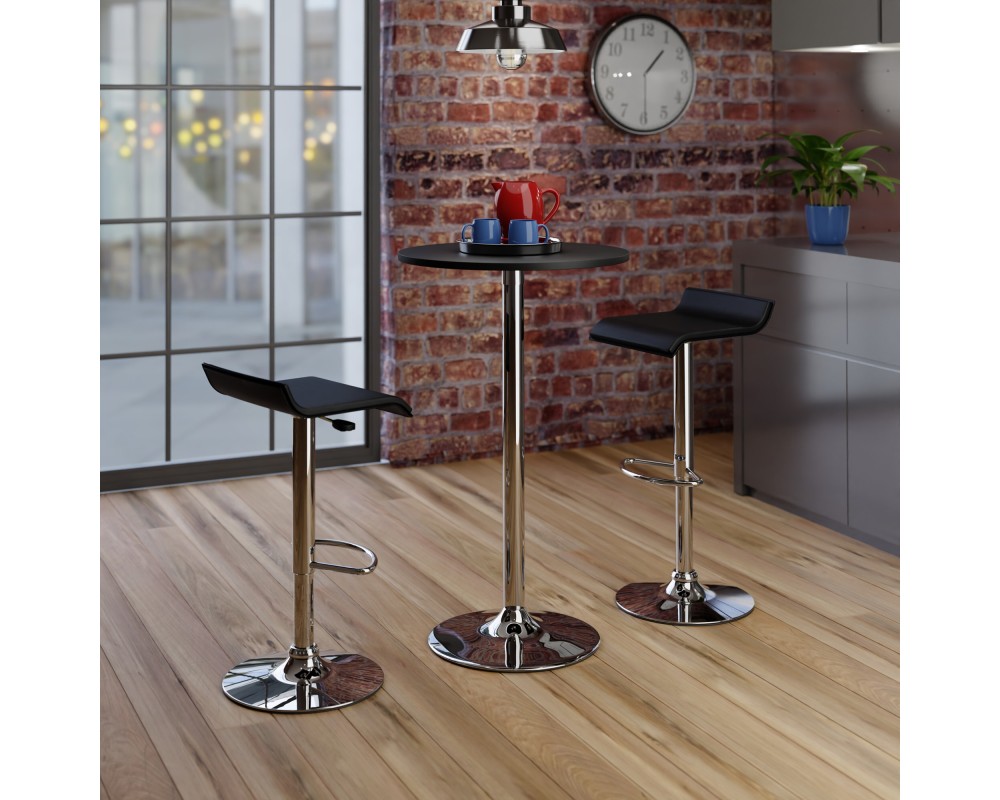 Spectrum 3-Pc Bar Height Table with 2 Adjustable Air Lift Backless Stools, Black and Chrome