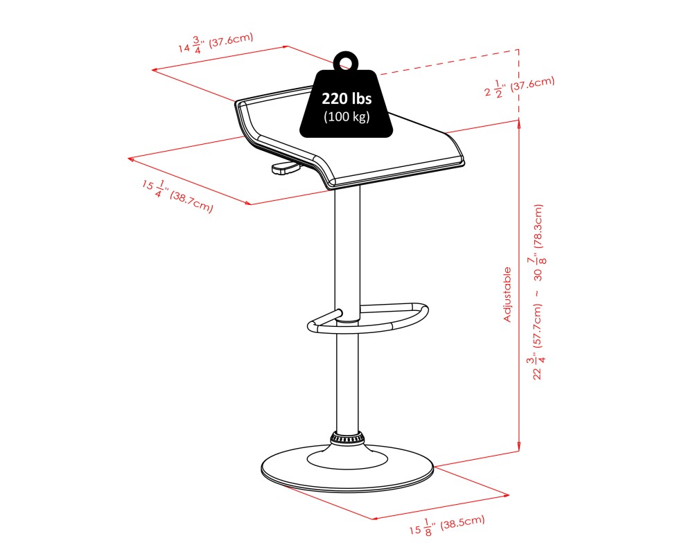 Spectrum 3-Pc Bar Height Table with 2 Adjustable Air Lift Backless Stools, Black and Chrome
