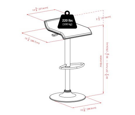 Spectrum 3-Pc Bar Height Table with 2 Adjustable Air Lift Backless Stools, Black and Chrome