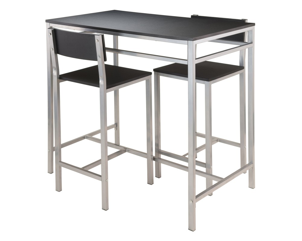 Hanley High Dining Table with 2 Stools, 38' High, 42' Wide, Black and Slate Gray