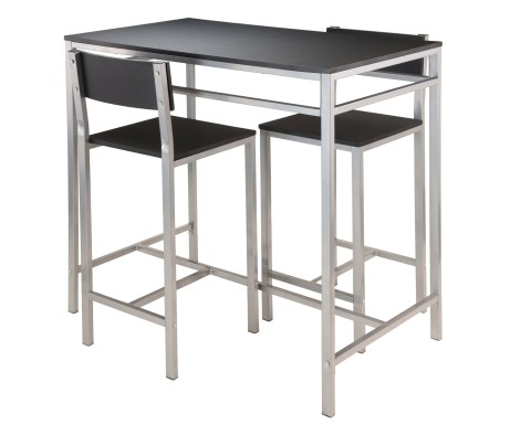 Hanley High Dining Table with 2 Stools, 38' High, 42' Wide, Black and Slate Gray