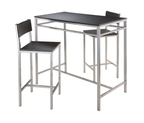 Hanley High Dining Table with 2 Stools, 38' High, 42' Wide, Black and Slate Gray