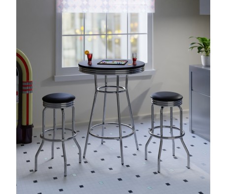 Summit 3-Pc Bar Height Table with 2 Swivel Seat Stools, Black and Chrome