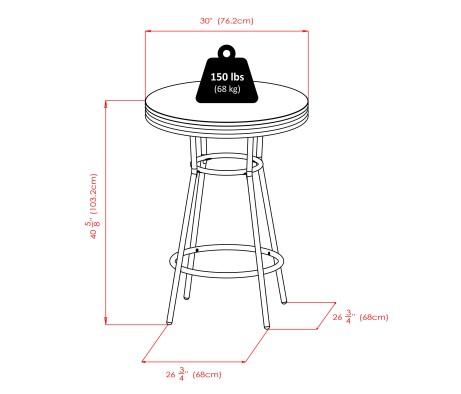 Summit 3-Pc Bar Height Table with 2 Swivel Seat Stools, Black and Chrome