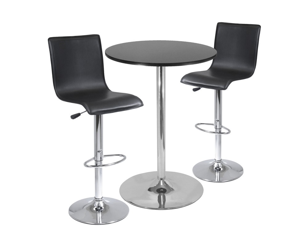 Spectrum 3-Pc Bar Height Table with 2 Adjustable Air Lift L-Back Stools, Black and Chrome