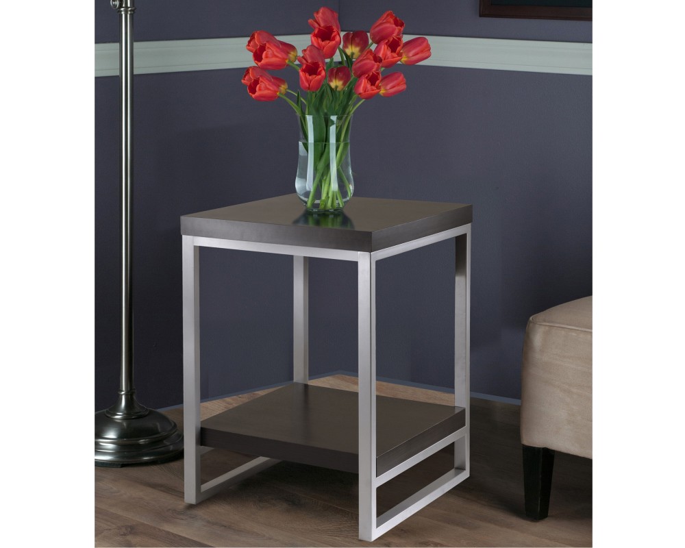 Jared 2-Shelf End Table, 18' Wide, 24' High, Espresso and Slate Gray
