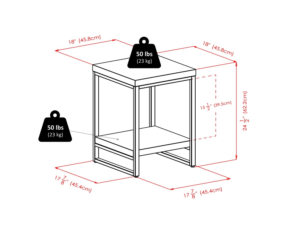 Jared 2-Shelf End Table, 18' Wide, 24' High, Espresso and Slate Gray