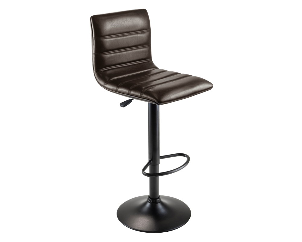 Holly Adjustable Swivel Stool with Faux Leather Seat and Backrest, 44' High, Espresso and Black