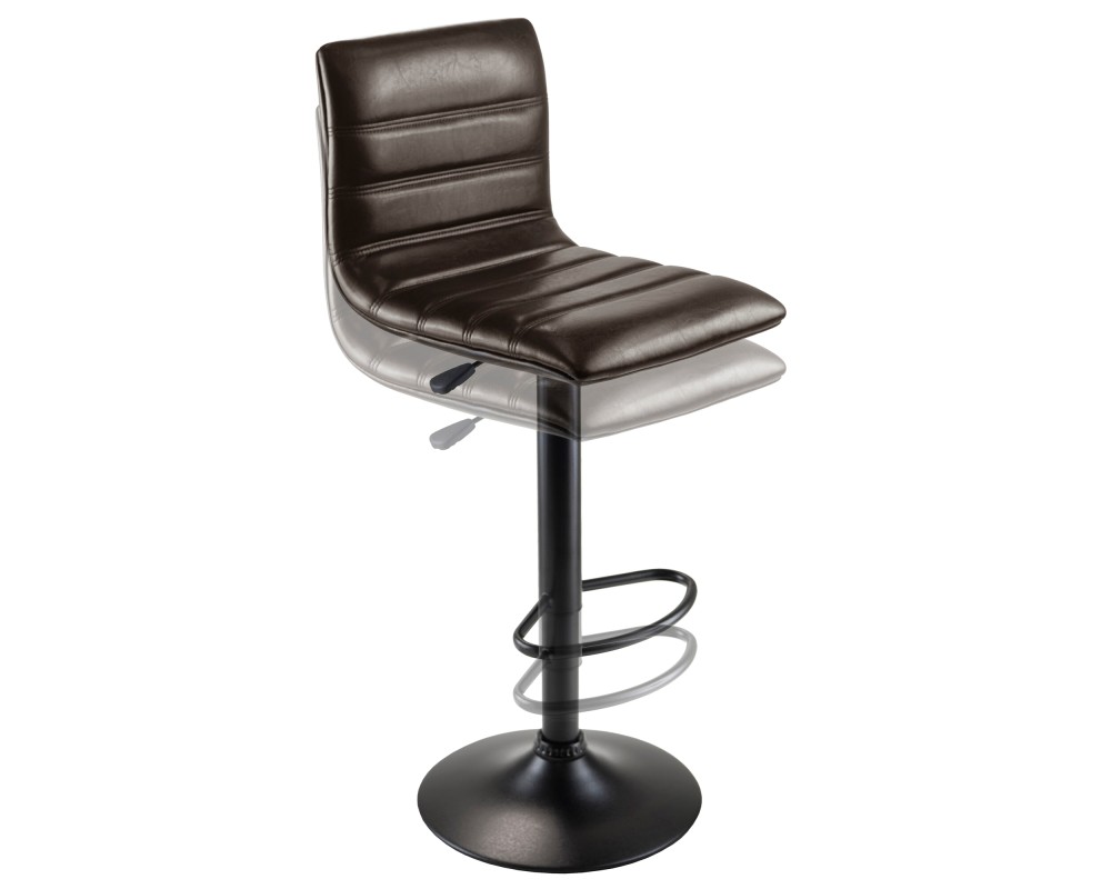 Holly Adjustable Swivel Stool with Faux Leather Seat and Backrest, 44' High, Espresso and Black