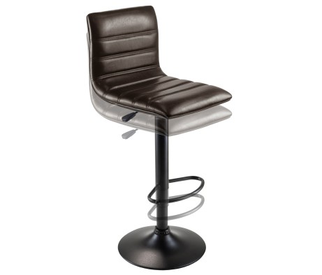 Holly Adjustable Swivel Stool with Faux Leather Seat and Backrest, 44' High, Espresso and Black