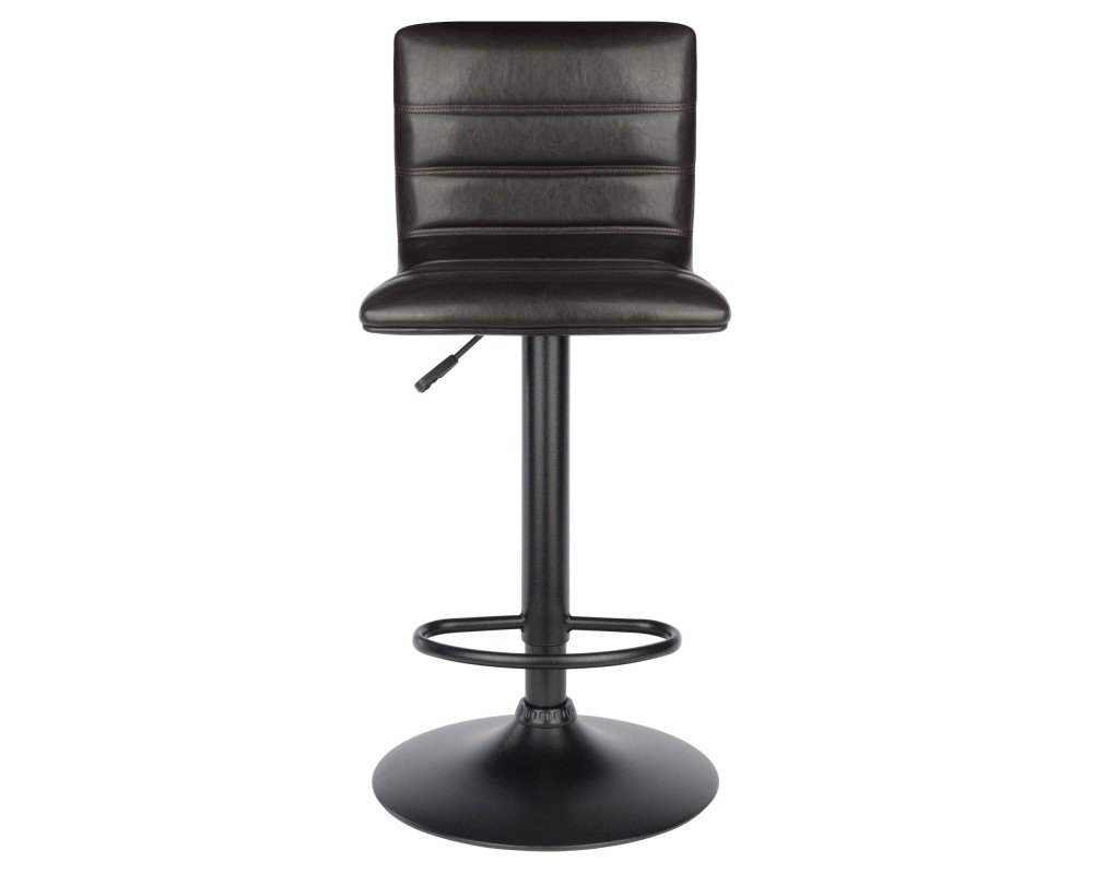 Holly Adjustable Swivel Stool with Faux Leather Seat and Backrest, 44' High, Espresso and Black