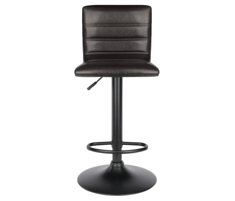 Holly Adjustable Swivel Stool with Faux Leather Seat and Backrest, 44' High, Espresso and Black