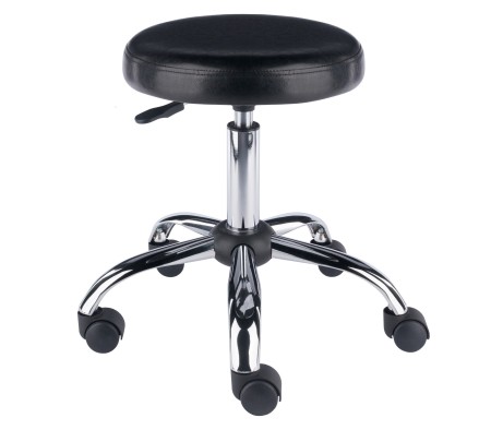 Clark Adjustable Swivel Stool with Round Cushion Seat and Wheels, 23' High, Black and Chrome