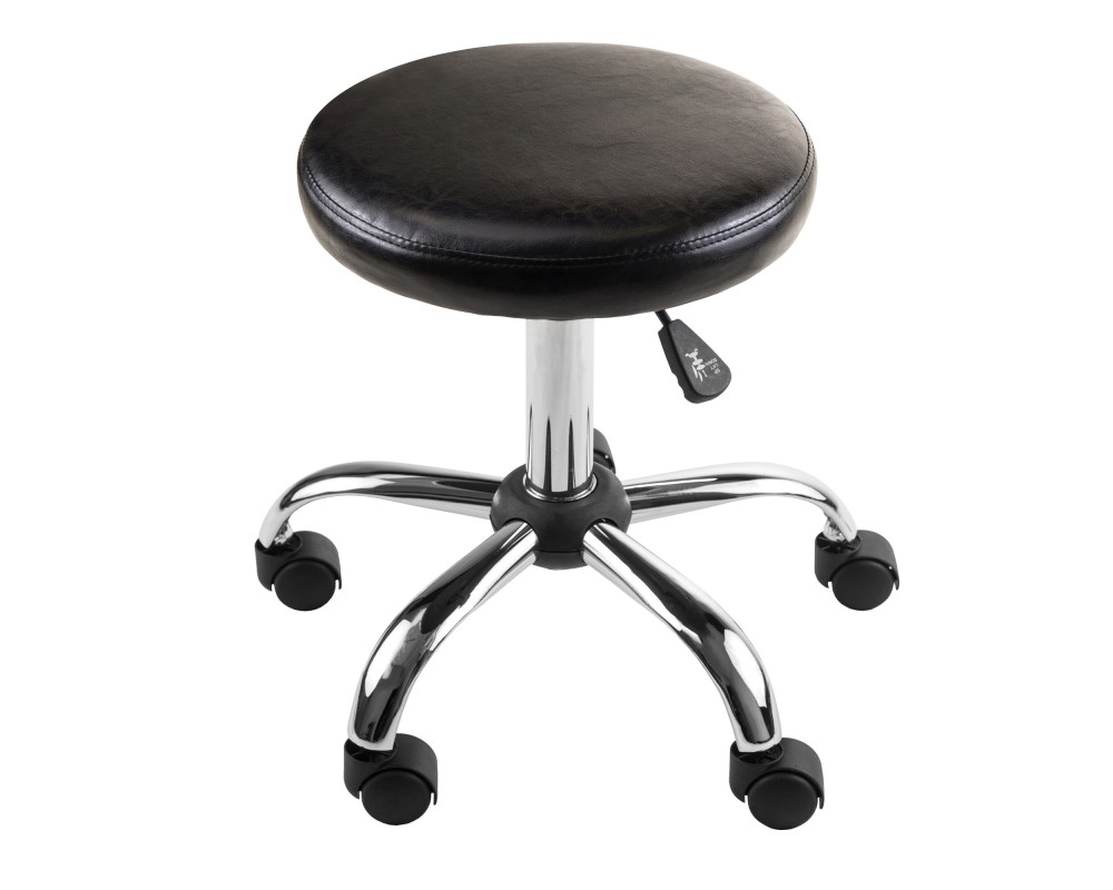 Clark Adjustable Swivel Stool with Round Cushion Seat and Wheels, 23' High, Black and Chrome