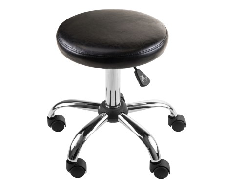 Clark Adjustable Swivel Stool with Round Cushion Seat and Wheels, 23' High, Black and Chrome