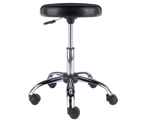 Clark Adjustable Swivel Stool with Round Cushion Seat and Wheels, 23' High, Black and Chrome