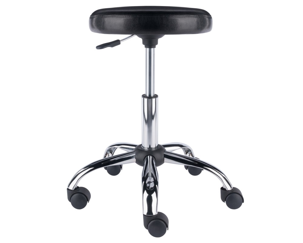 Clark Adjustable Swivel Stool with Round Cushion Seat and Wheels, 23' High, Black and Chrome