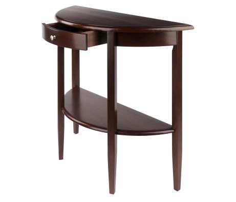 Concord Half Moon Console Table with Drawer, 39' Wide, 34' High, Walnut