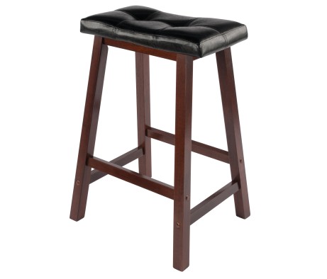 Mona Cushion Saddle Seat Counter Stool, Walnut and Black
