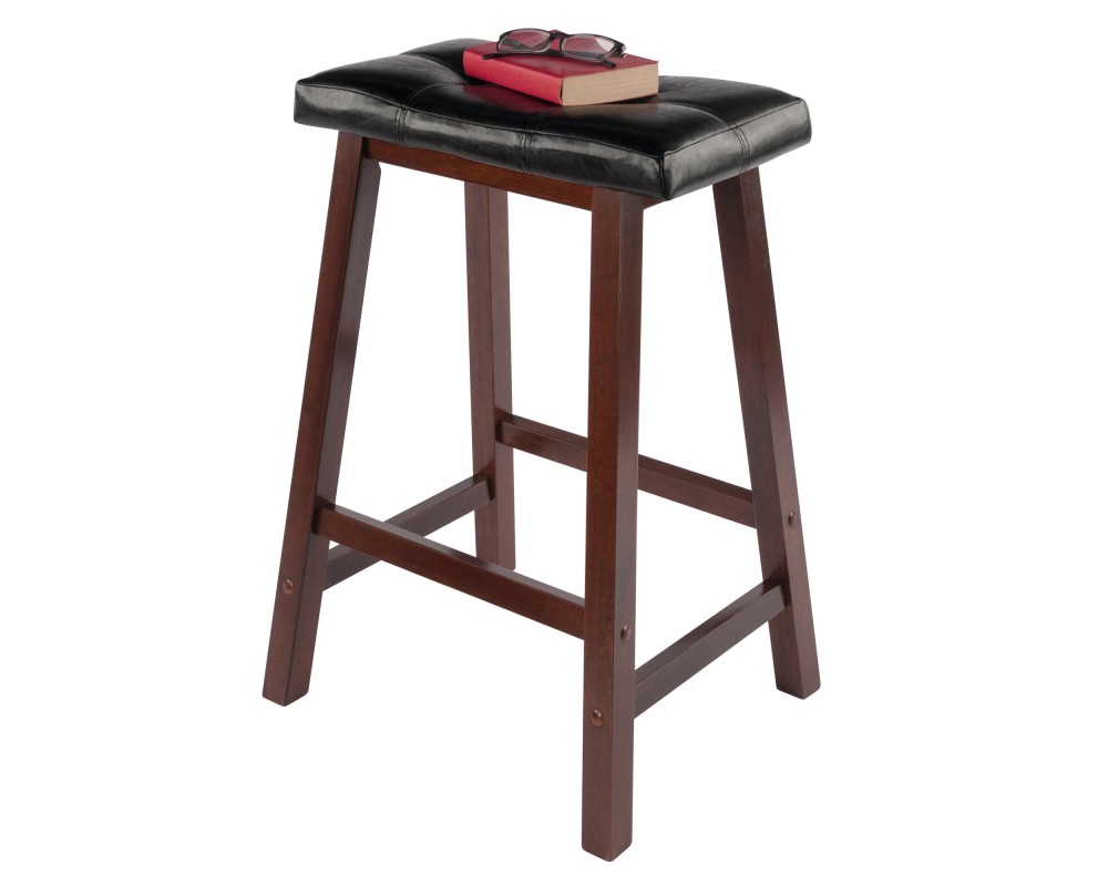 Mona Cushion Saddle Seat Counter Stool, Walnut and Black