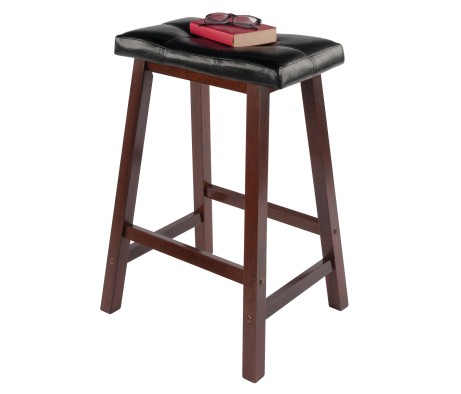 Mona Cushion Saddle Seat Counter Stool, Walnut and Black